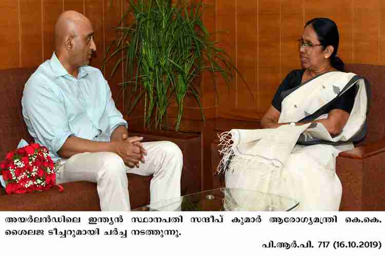 Indian Ambassador to Ireland, Mr, Sandeep Kumar meets minister Smt.K.K.Shailaja